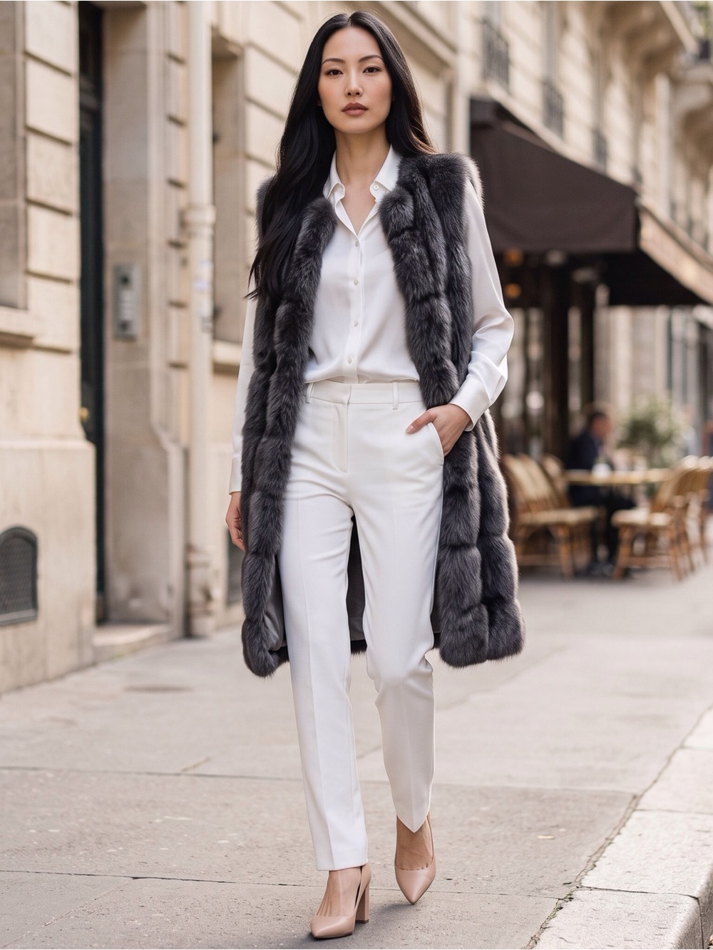 TTLOAT Women’s Elegant Faux Fur Black Midi Vest/Jacket Size-XL NWT
